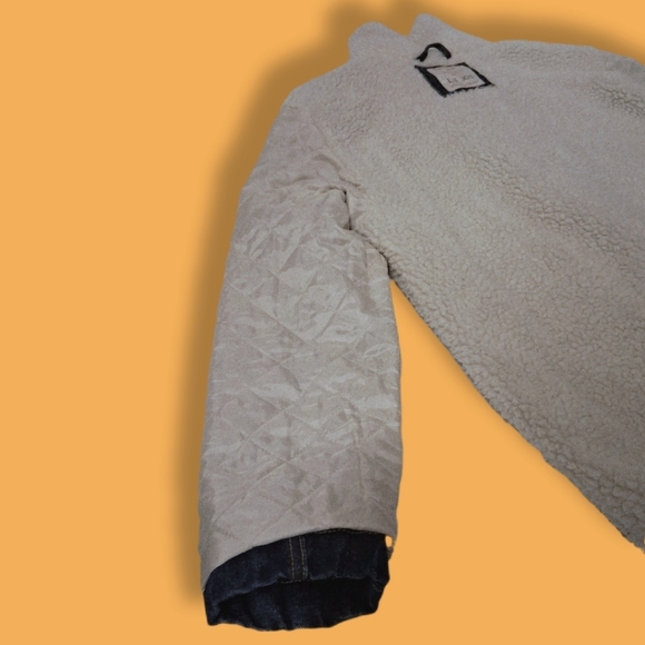 PULL&BEAR Denim Moto Sherpa Jacket Womens Size Large - Picture 5 of 16